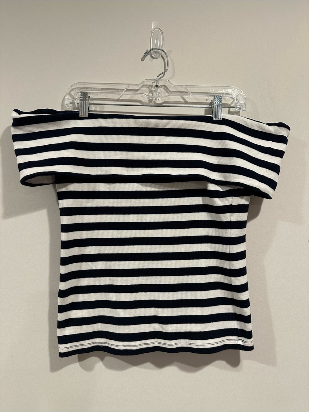 Banana Republic Navy & White Striped Off-The-Shoulder Crop Top